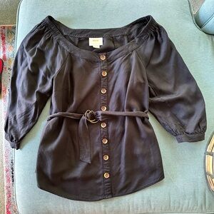Anthropologie Maeve Off-Shoulder/Boatneck Belted Blouse